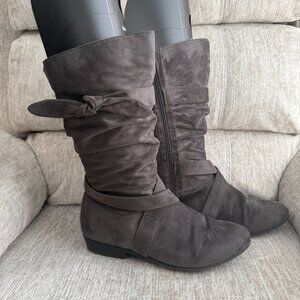 Comfortview "Heather" Gray Wide Calf Faux Suede Slouch Shaft Boots SZ 10WW